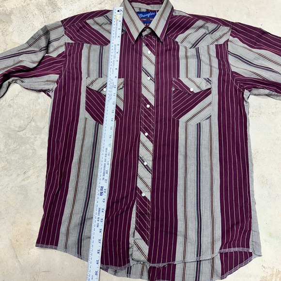 Wrangler Mens 16 1/2-33 Long Tails Western Striped Shirt Cowboy Rodeo - Picture 4 of 7